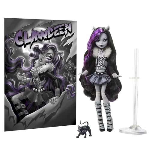Monster High Clawdeen Wolf doll with packaging and accessories on a white background