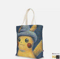 Pokemon X Van Gogh Museum Pikachu Grey Felt Hat Canvas Tote Bag