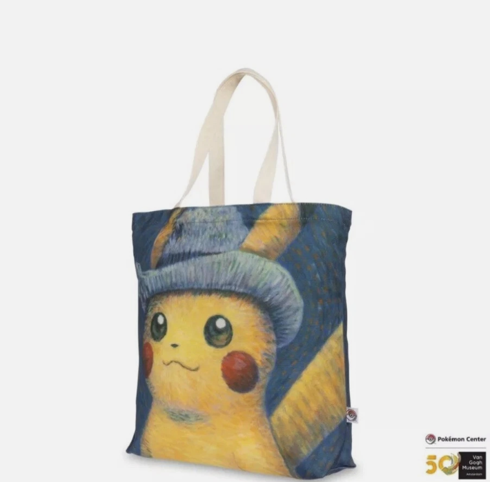 Pokemon X Van Gogh Museum Pikachu Grey Felt Hat Canvas Tote Bag